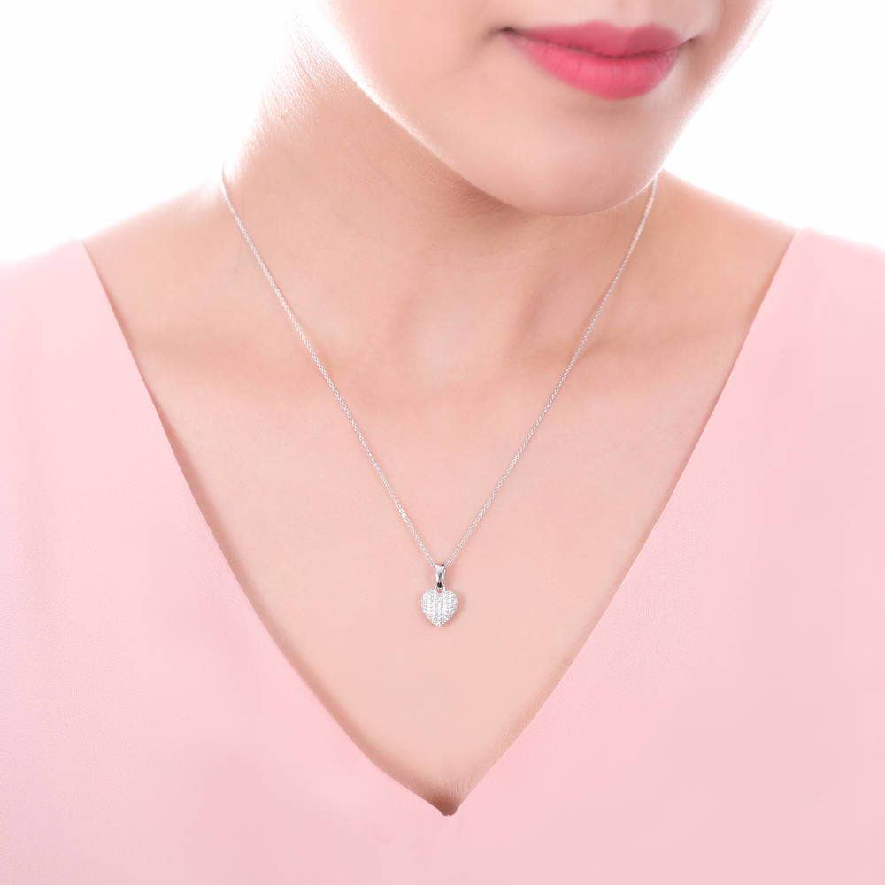 BERRICLE Sterling Silver Heart Cubic Zirconia CZ Necklace