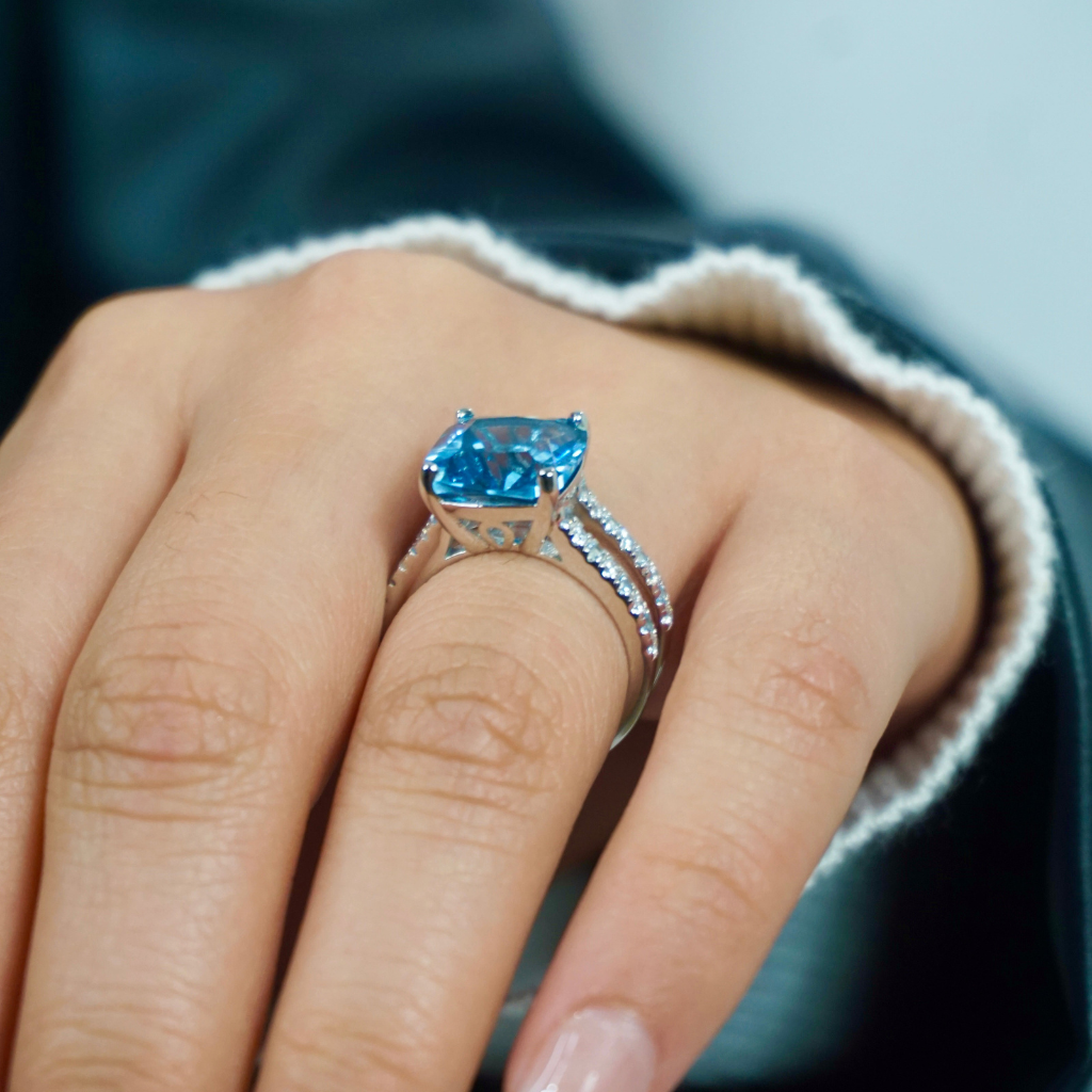 ICY BLUE AQUAMARINE CZ RING