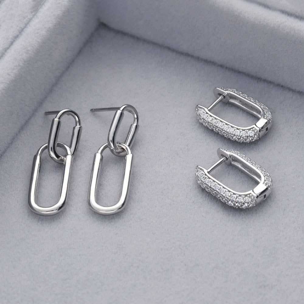 BERRICLE Sterling Silver Paperclip Interlocking Earrings