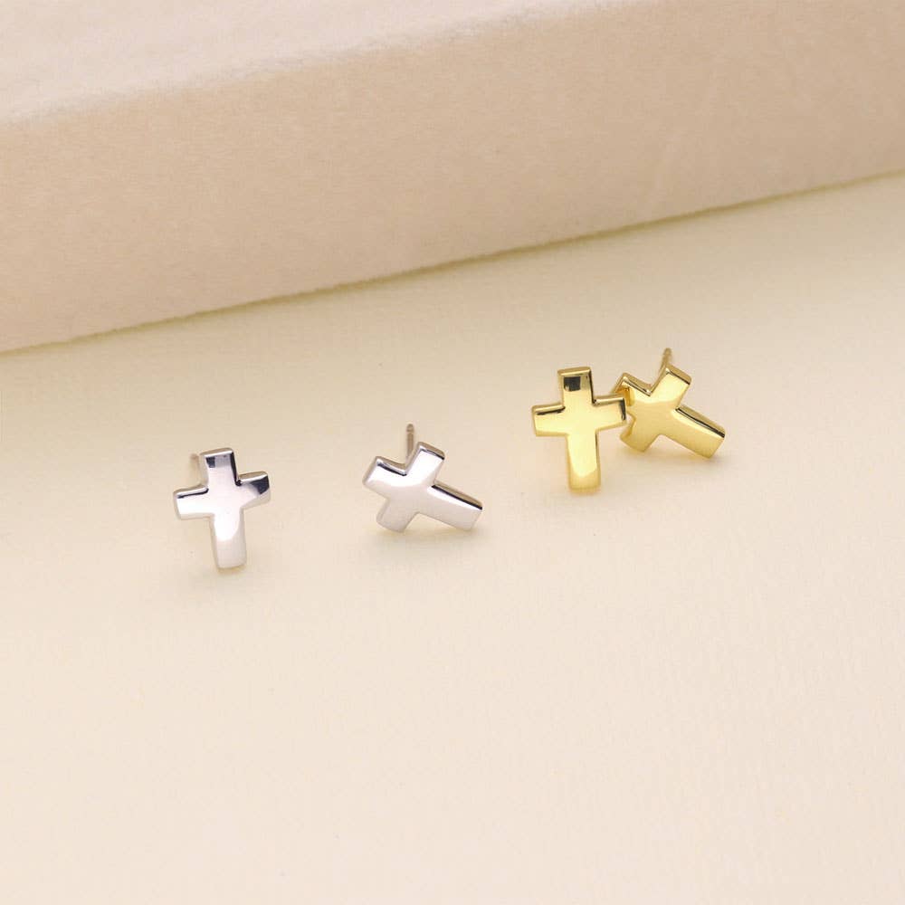 BERRICLE Sterling Silver Cross Fashion Stud Earrings