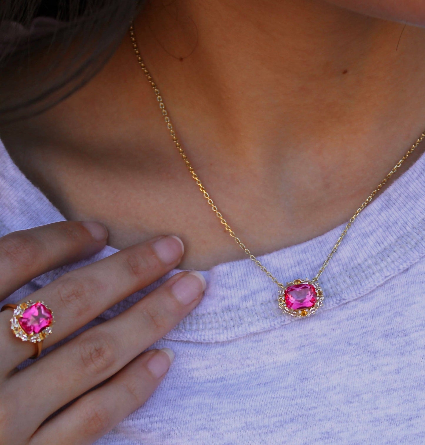 The Poppy Necklace - Pink Topaz and Citrine