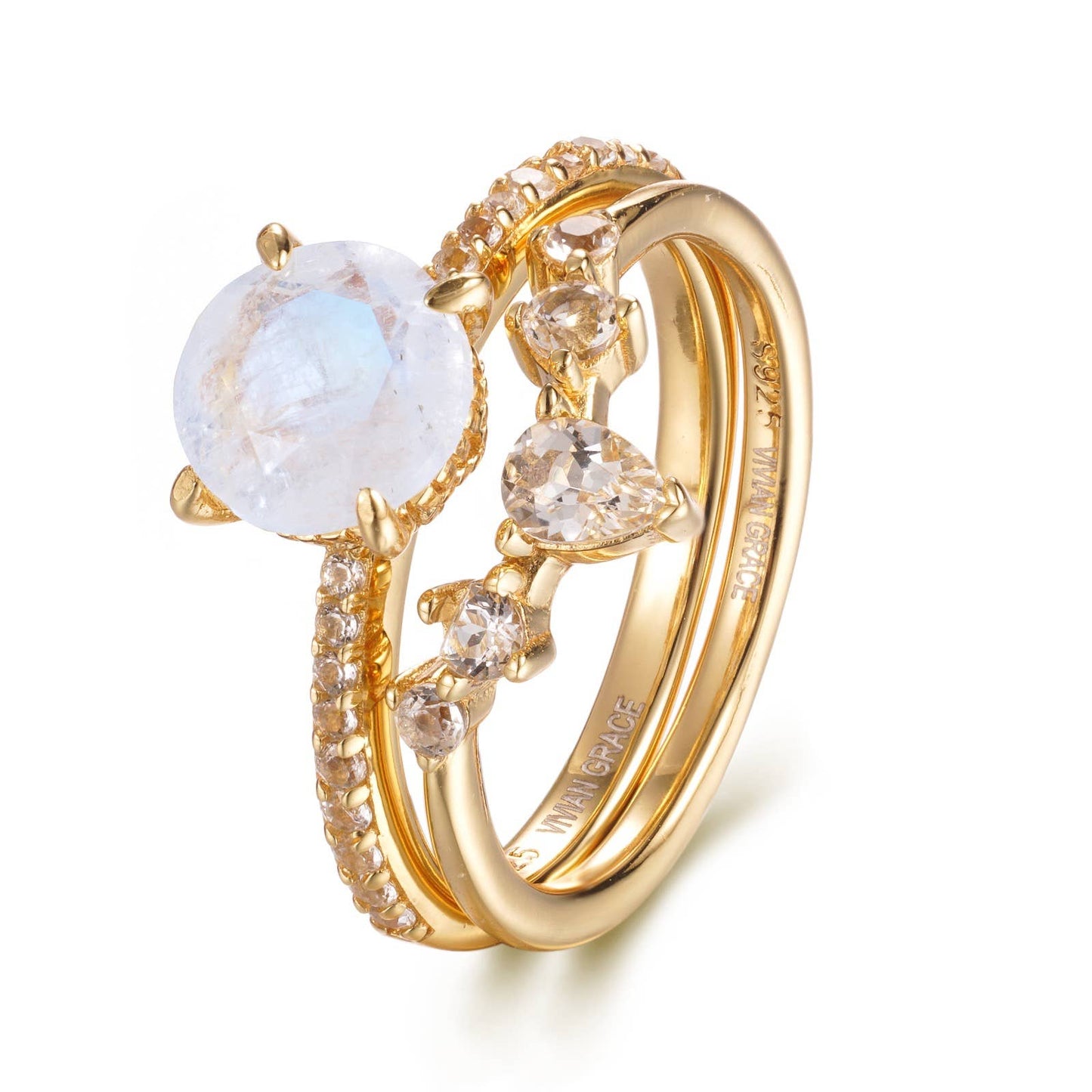 Ava Moonstone & Topaz Two Ring Set