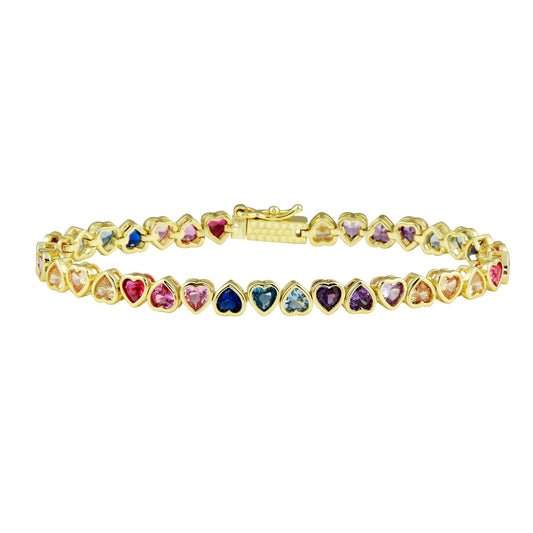 7 inch Rainbow Heart Tennis Bracelet