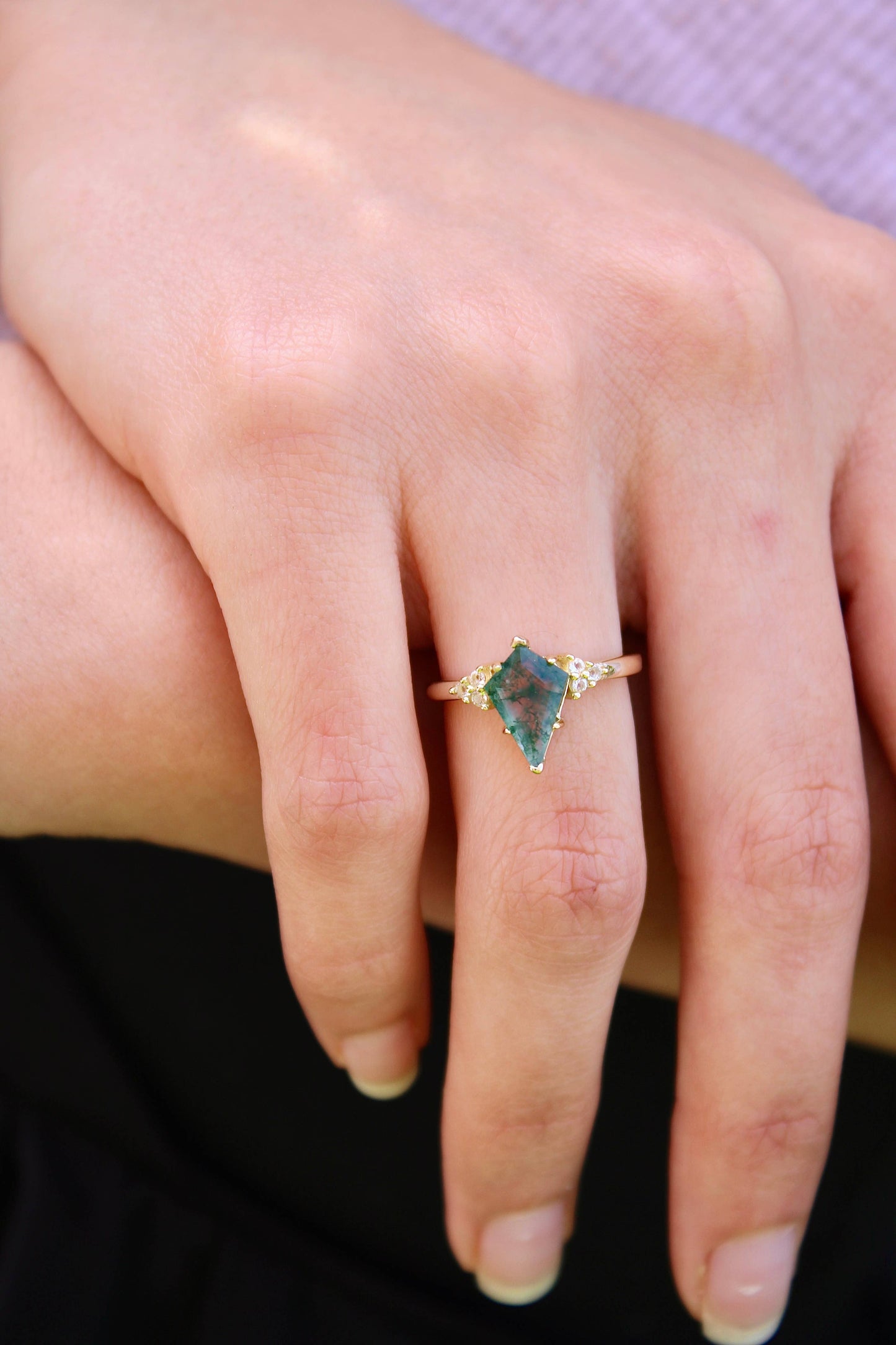 Moss Agate & Topaz Ring