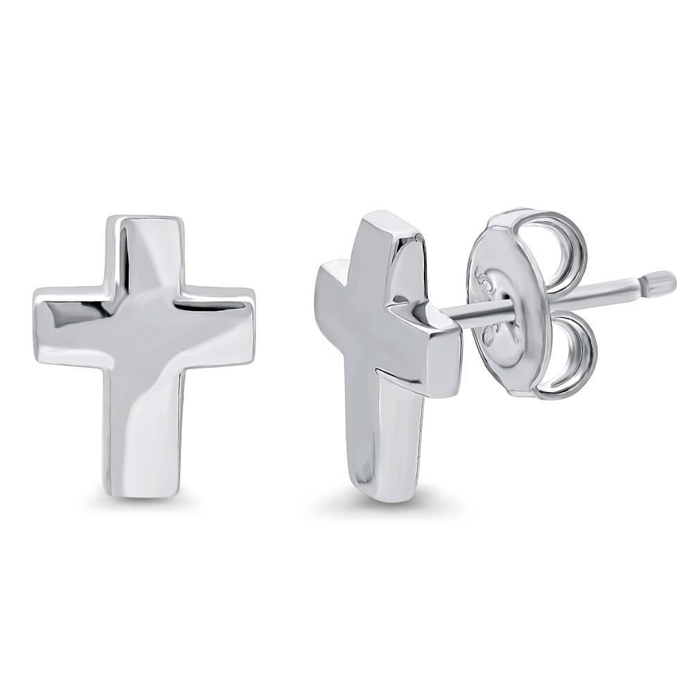 BERRICLE Sterling Silver Cross Fashion Stud Earrings