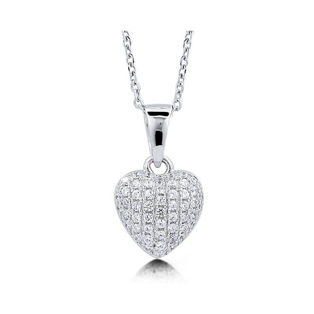 BERRICLE Sterling Silver Heart Cubic Zirconia CZ Necklace