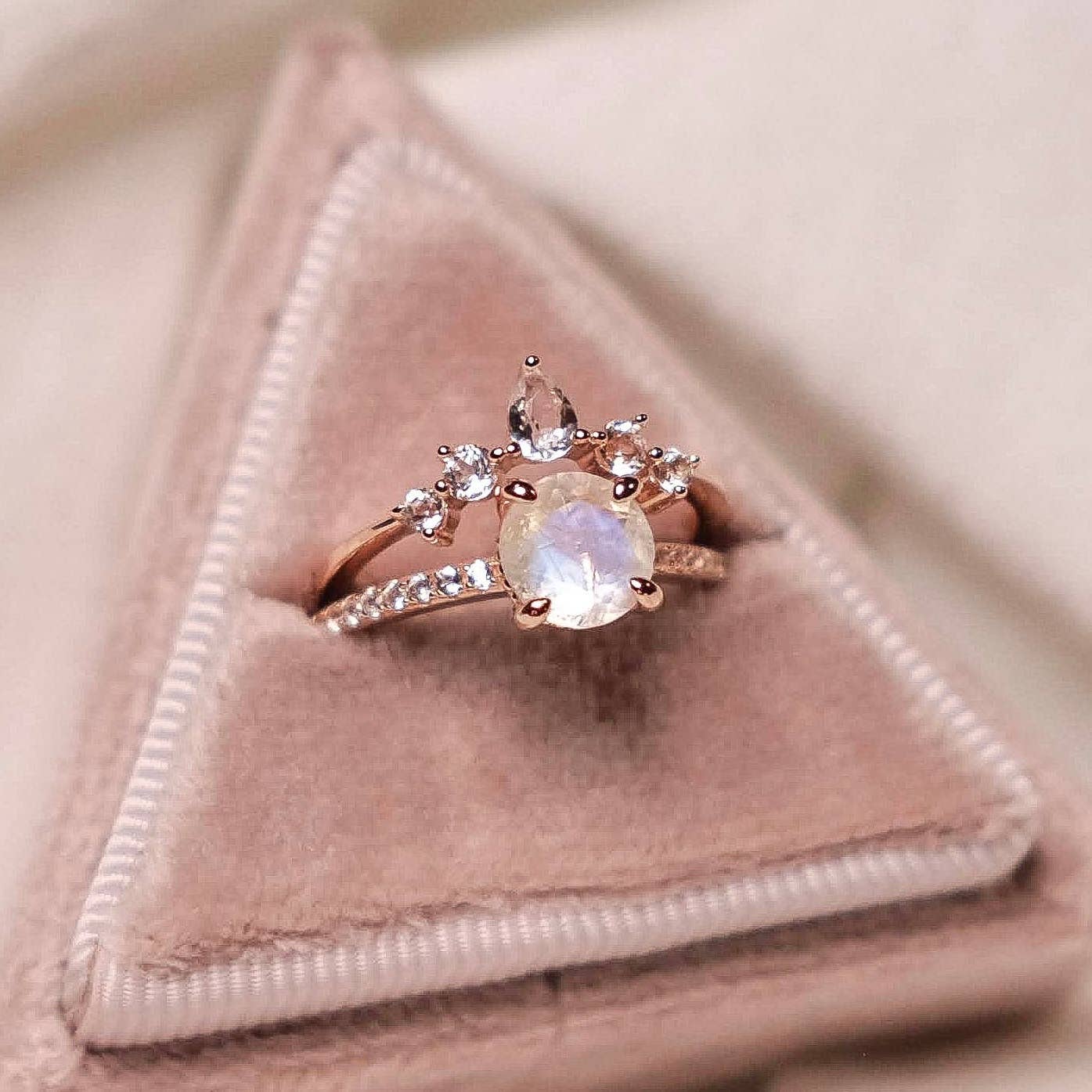 Ava Moonstone & Topaz Two Ring Set