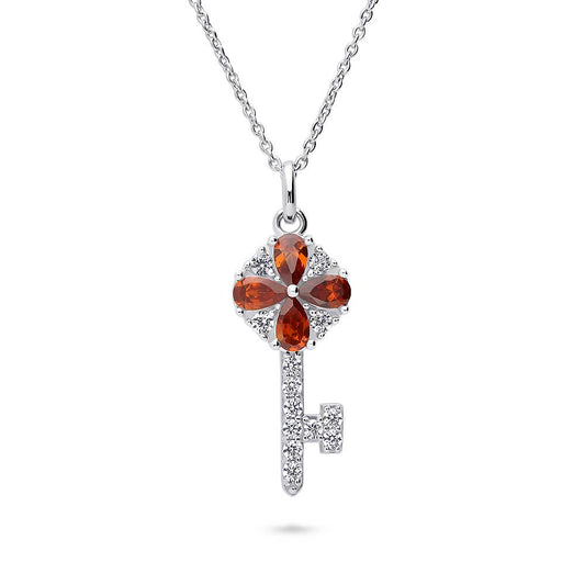 BERRICLE Sterling Silver Key Cubic Zirconia Pendant Necklace