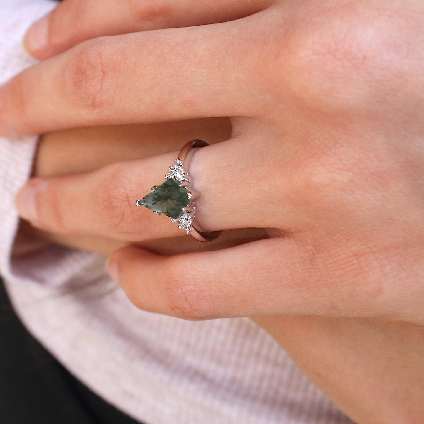 Moss Agate & Topaz Ring