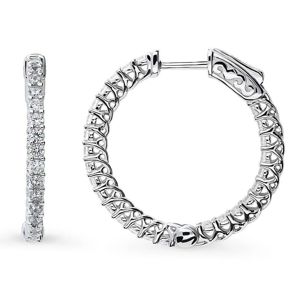 BERRICLE Silver CZ Medium Inside-Out Hoop Earrings 1"