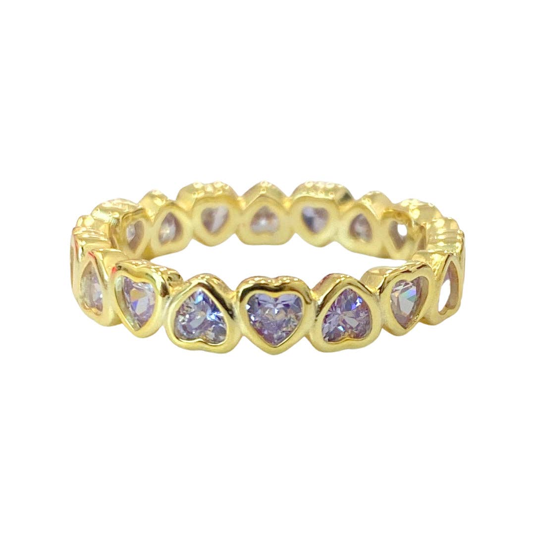 Sterling Silver Eternity Heart Band Ring available in Pink, Purple, Icy Blue & Green Hearts