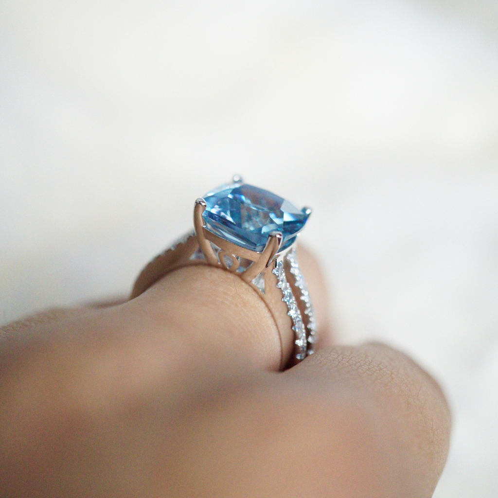 ICY BLUE AQUAMARINE CZ RING