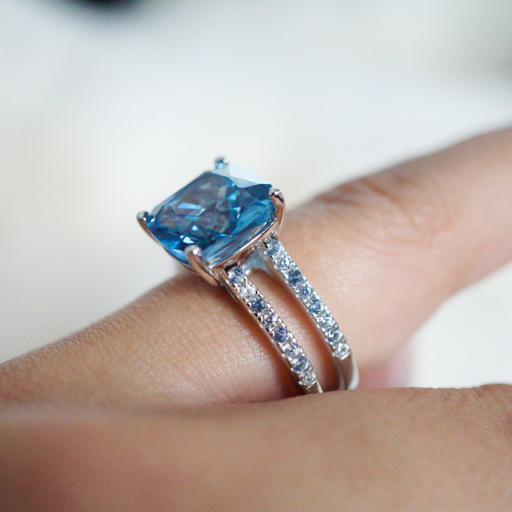 ICY BLUE AQUAMARINE CZ RING