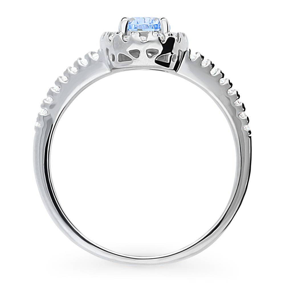 BERRICLE Silver Halo Blue Pear CZ Fashion Split Shank Ring