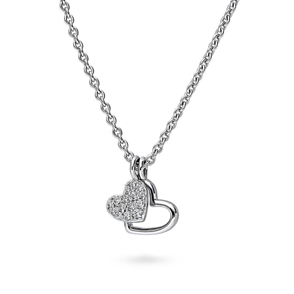 BERRICLE Sterling Silver Open Heart Cubic Zirconia Necklace