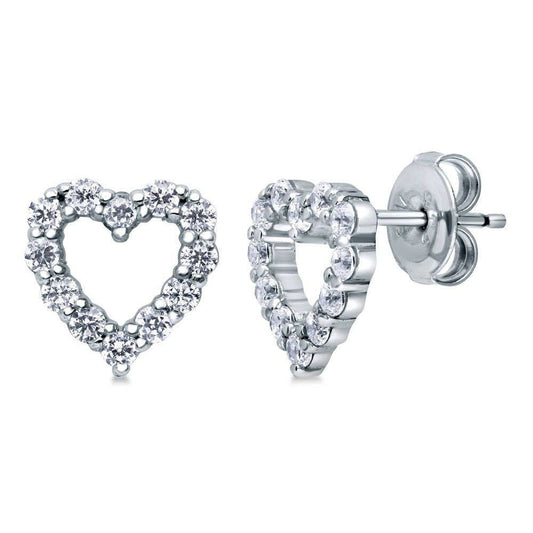 BERRICLE Silver Open Heart Cubic Zirconia CZ Stud Earrings