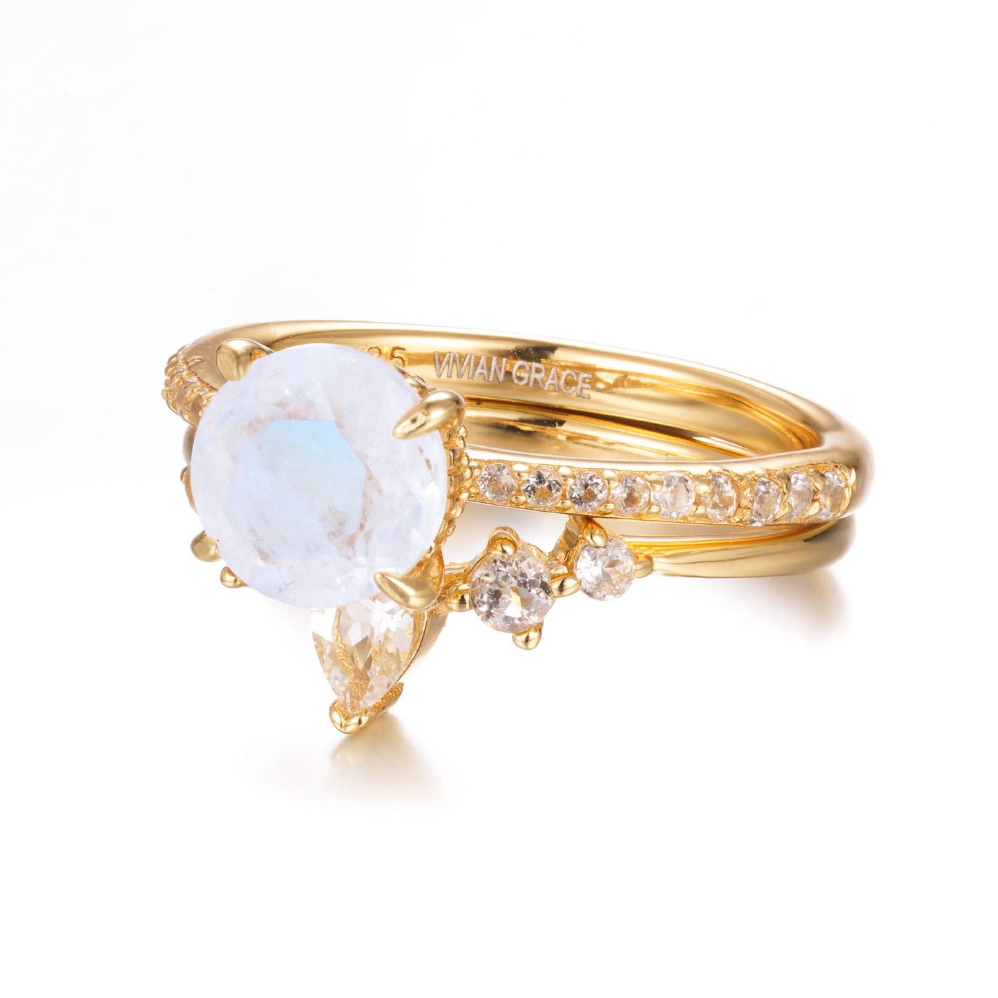 Ava Moonstone & Topaz Two Ring Set