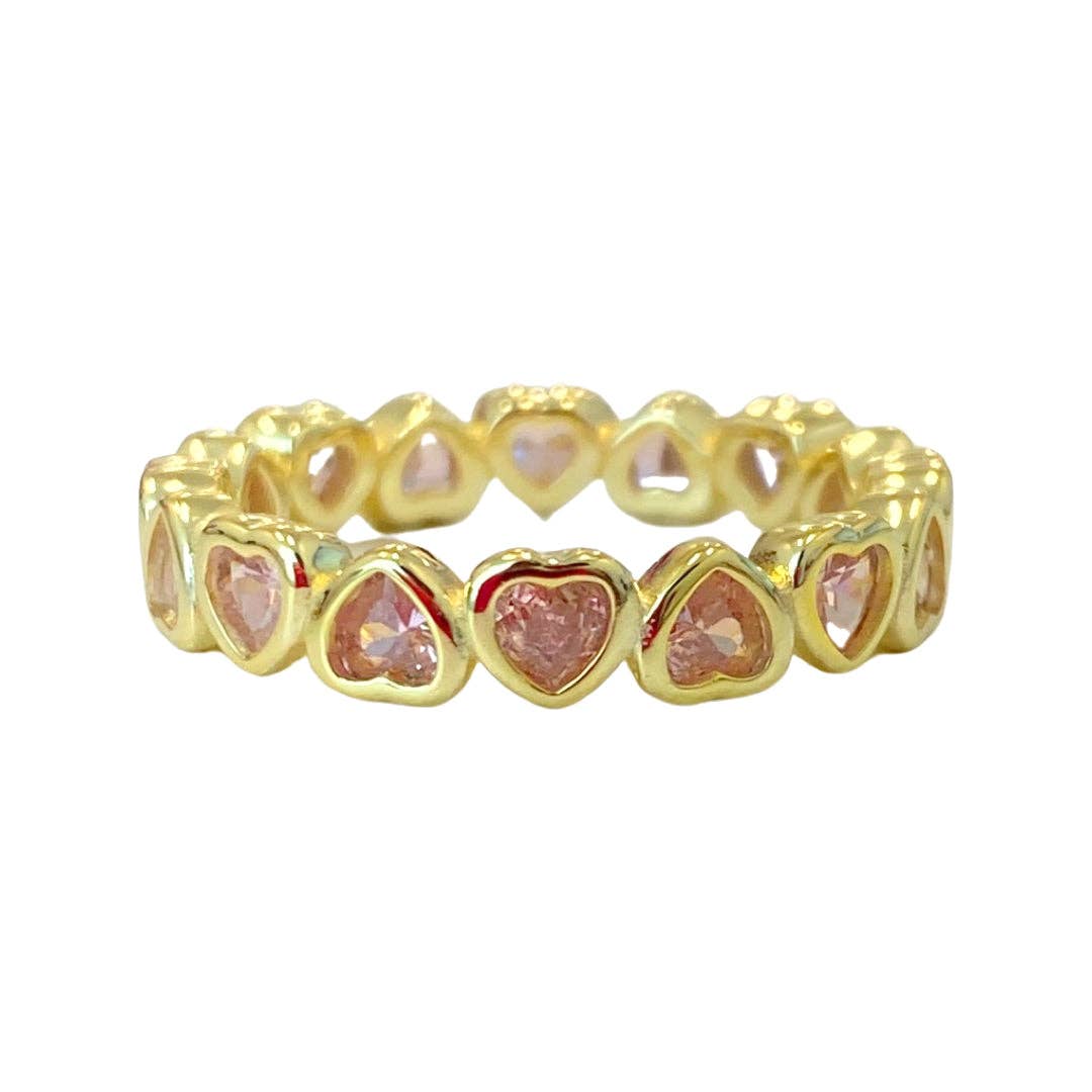 Sterling Silver Eternity Heart Band Ring available in Pink, Purple, Icy Blue & Green Hearts