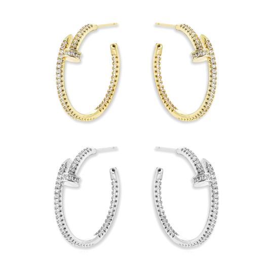 CZ Diamond Solitaire Hoop Earrings (35 mm)