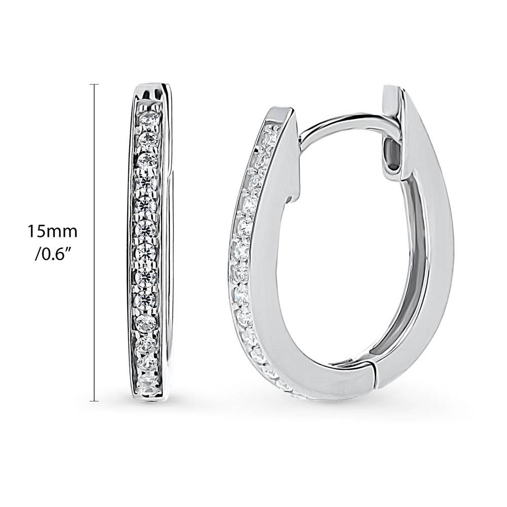 BERRICLE Silver Oval Bar CZ Medium Hoop Earrings 0.6"