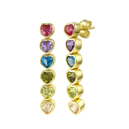 Sterling Sterling gold plated Rainbow Hearts Drop Down Earrings