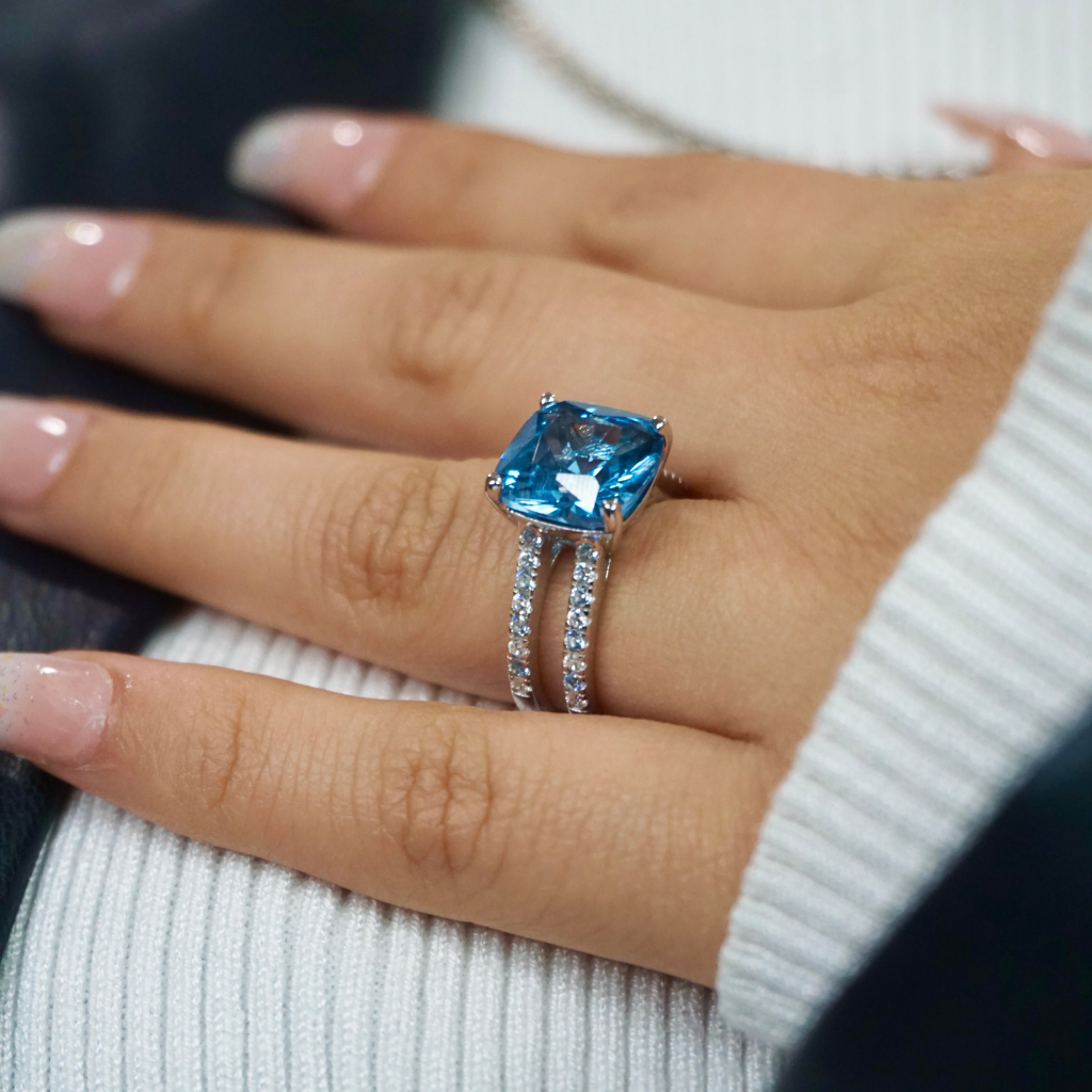 ICY BLUE AQUAMARINE CZ RING