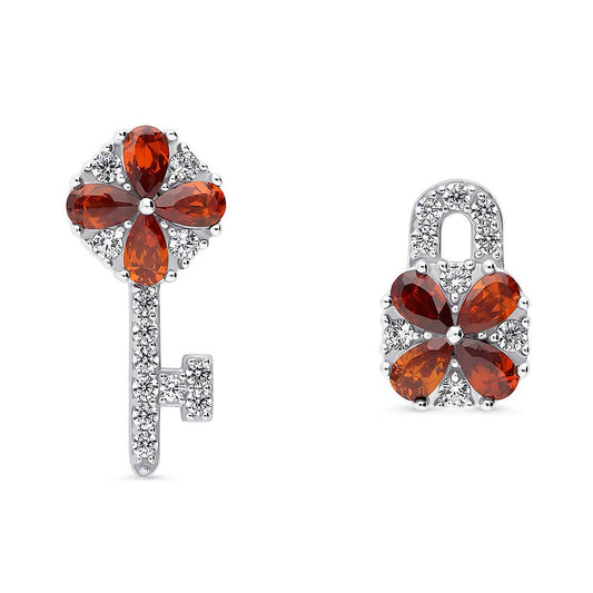 BERRICLE Silver Key and Lock Cubic Zirconia CZ Stud Earrings