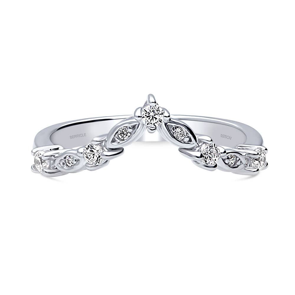 BERRICLE Silver Wishbone Chevron Cubic Zirconia Wedding Band