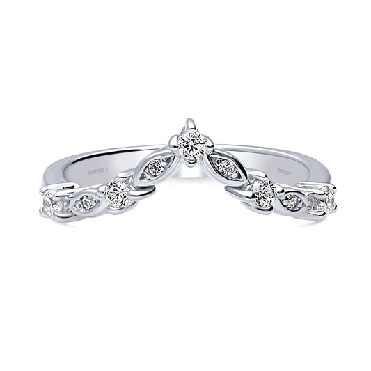 BERRICLE Silver Wishbone Chevron Cubic Zirconia Wedding Band