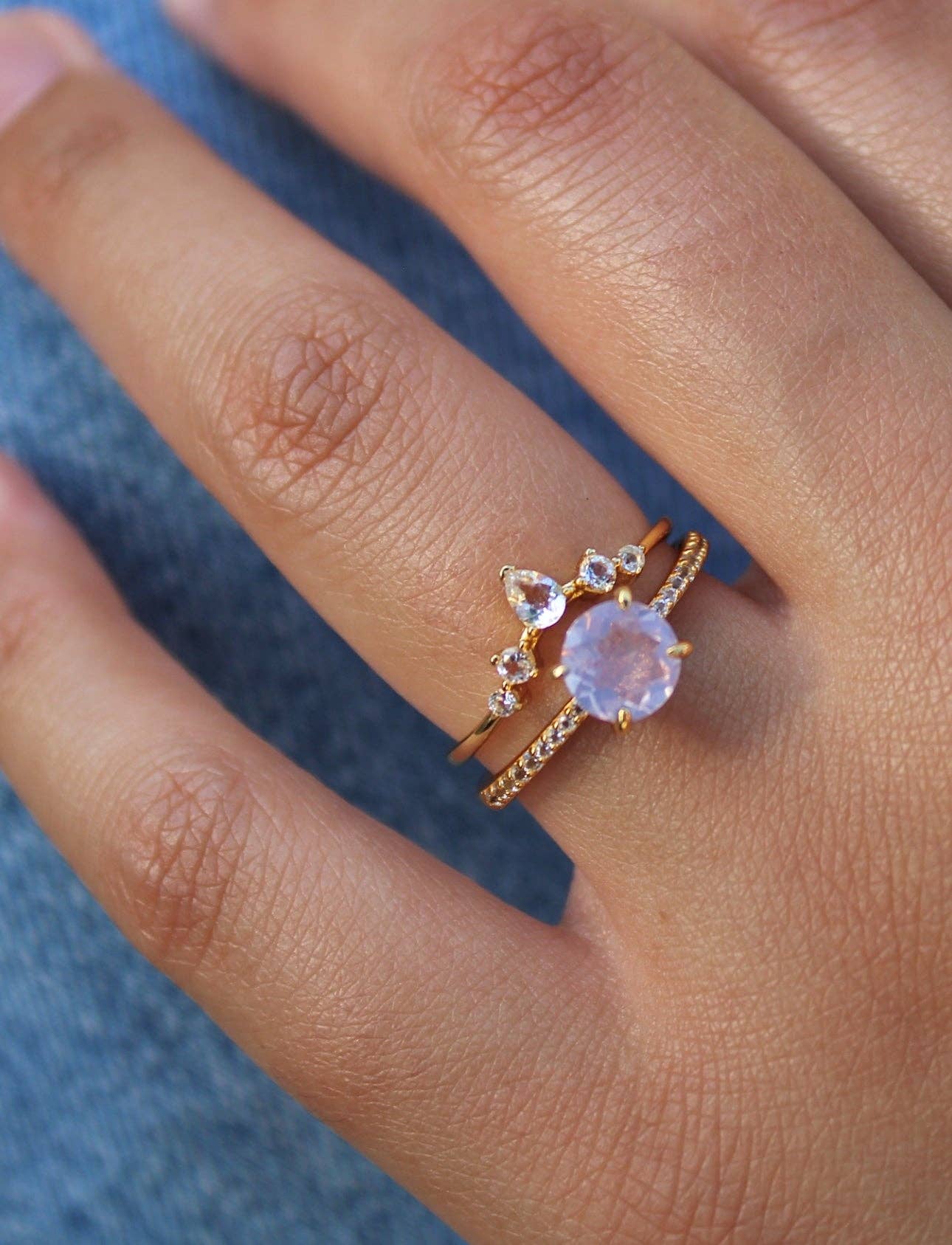 Lavender Quartz & White Topaz Ring Set - Gold Vermeil