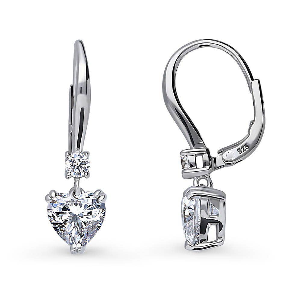 BERRICLE Silver Solitaire 2.2ct Heart CZ Leverback Earrings