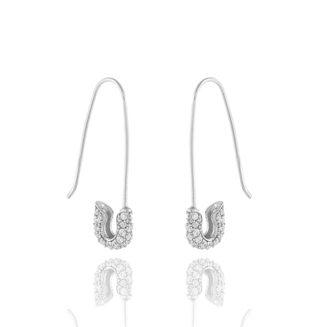 CZ Pave Diamond Safety Pin Earrings