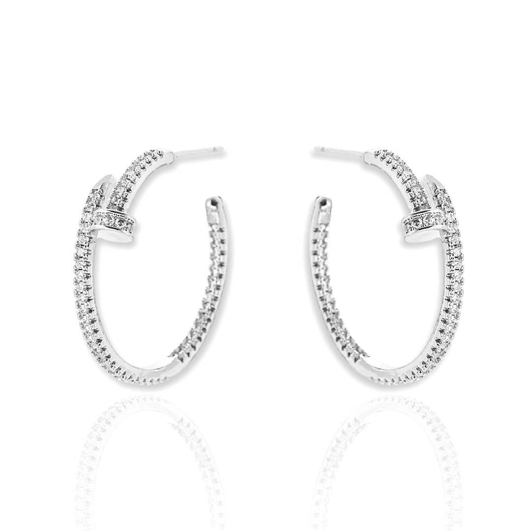 CZ Diamond Solitaire Hoop Earrings (35 mm)