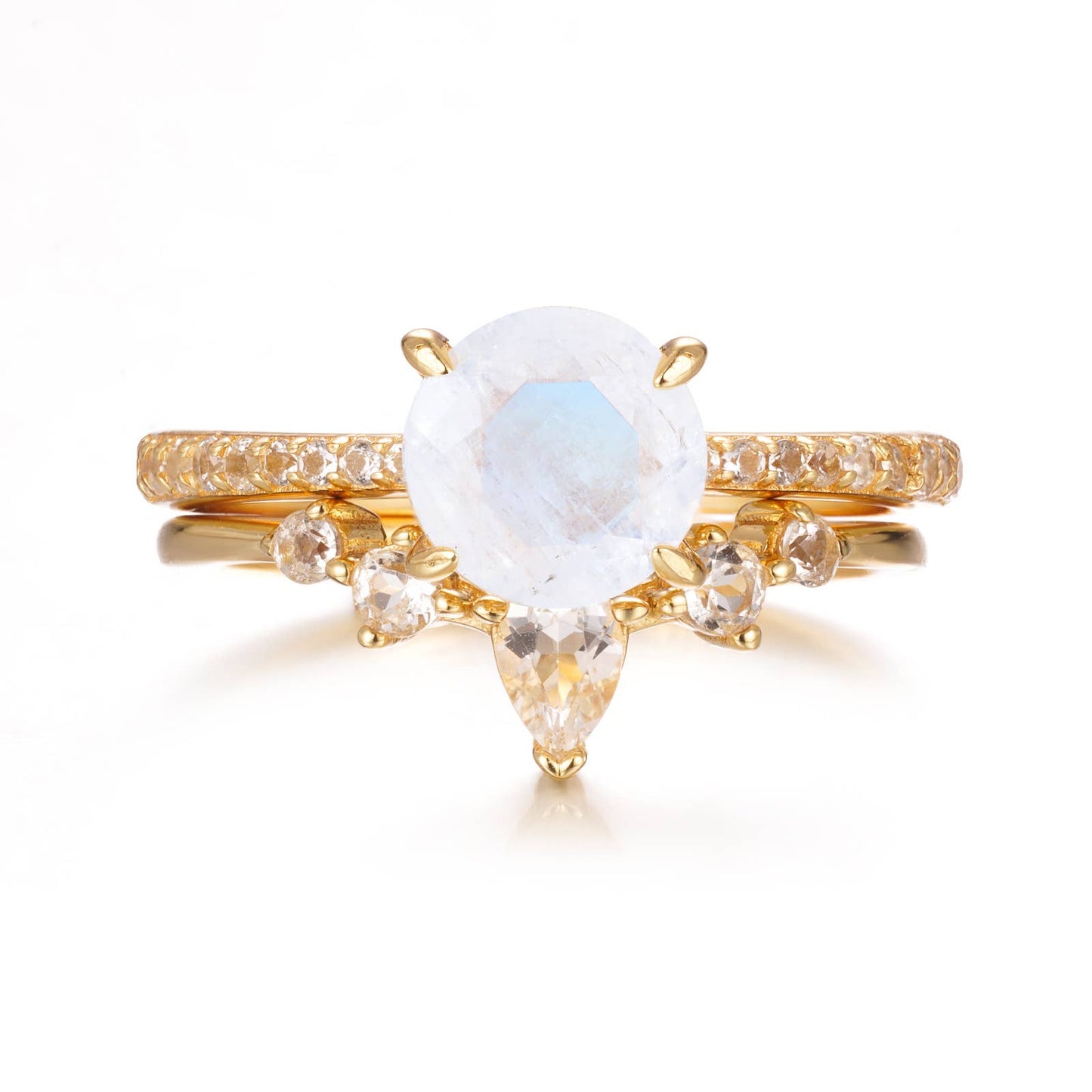 Ava Moonstone & Topaz Two Ring Set