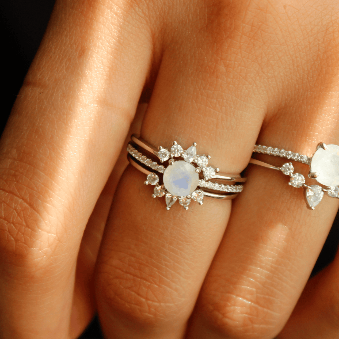 Petite Ava Moonstone Ring Set