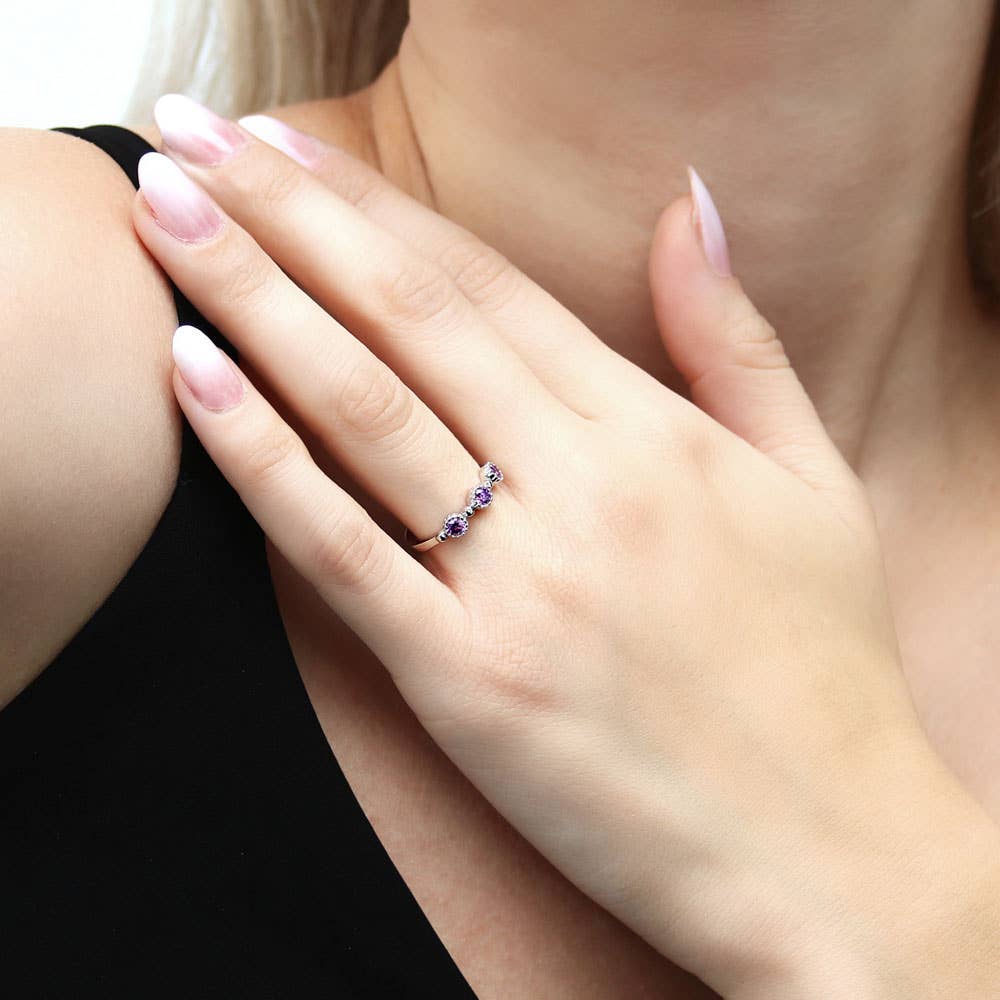 BERRICLE Silver Milgrain Purple CZ Wedding Eternity Ring