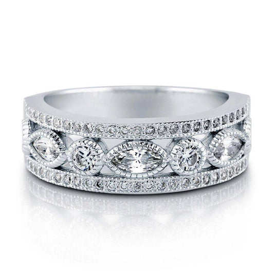 BERRICLE Silver Art Deco Bezel CZ Wedding Half Eternity Ring