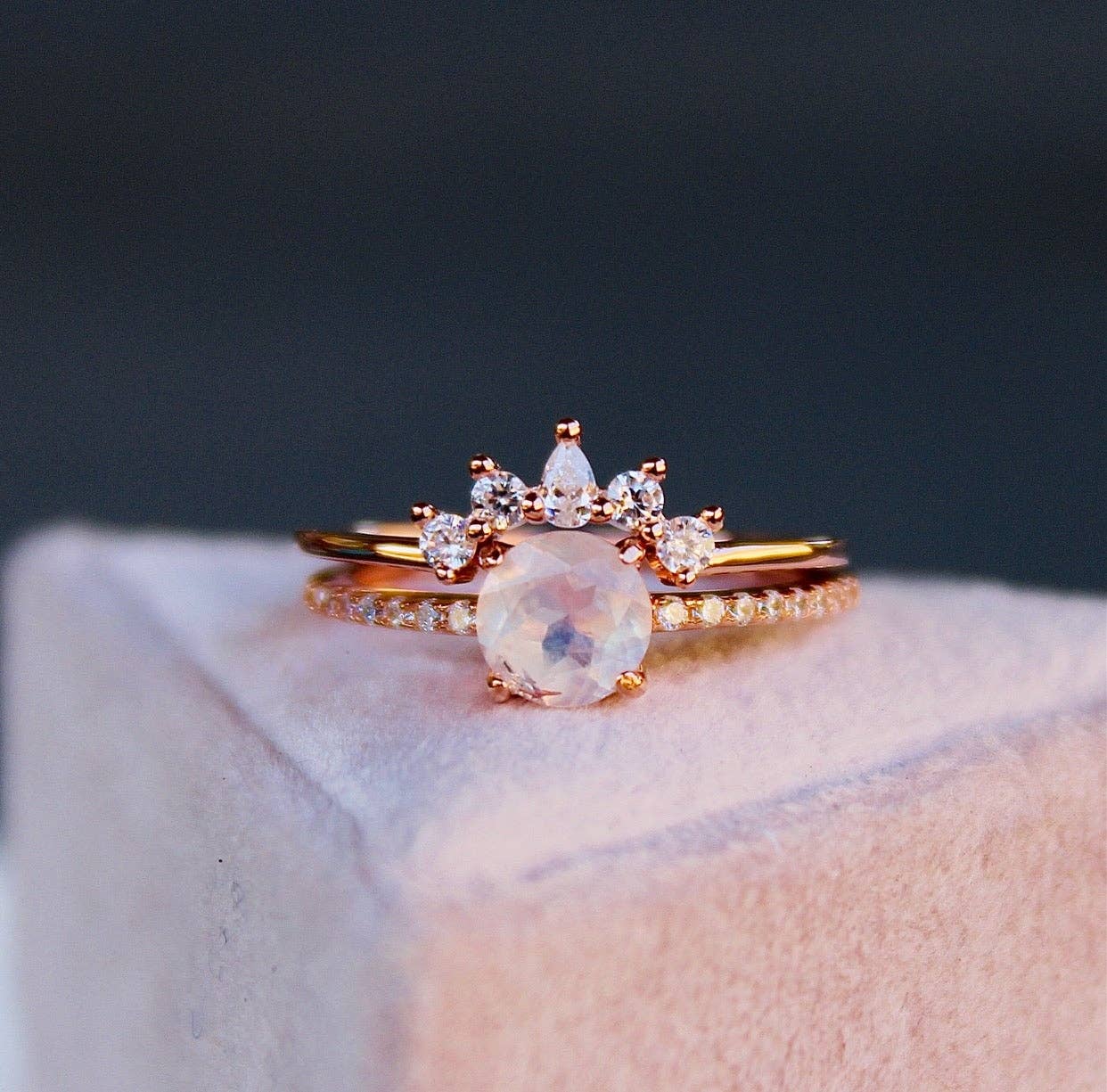 Petite Ava Moonstone Ring Set