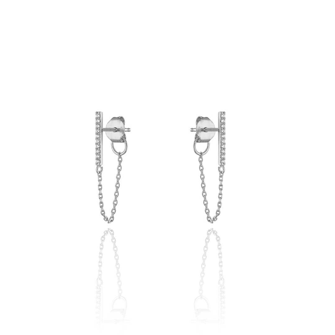 CZ Diamond Bar Chain Stud Earring