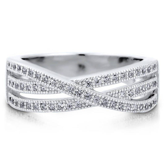 BERRICLE Silver Woven Cubic Zirconia Cocktail Fashion Ring