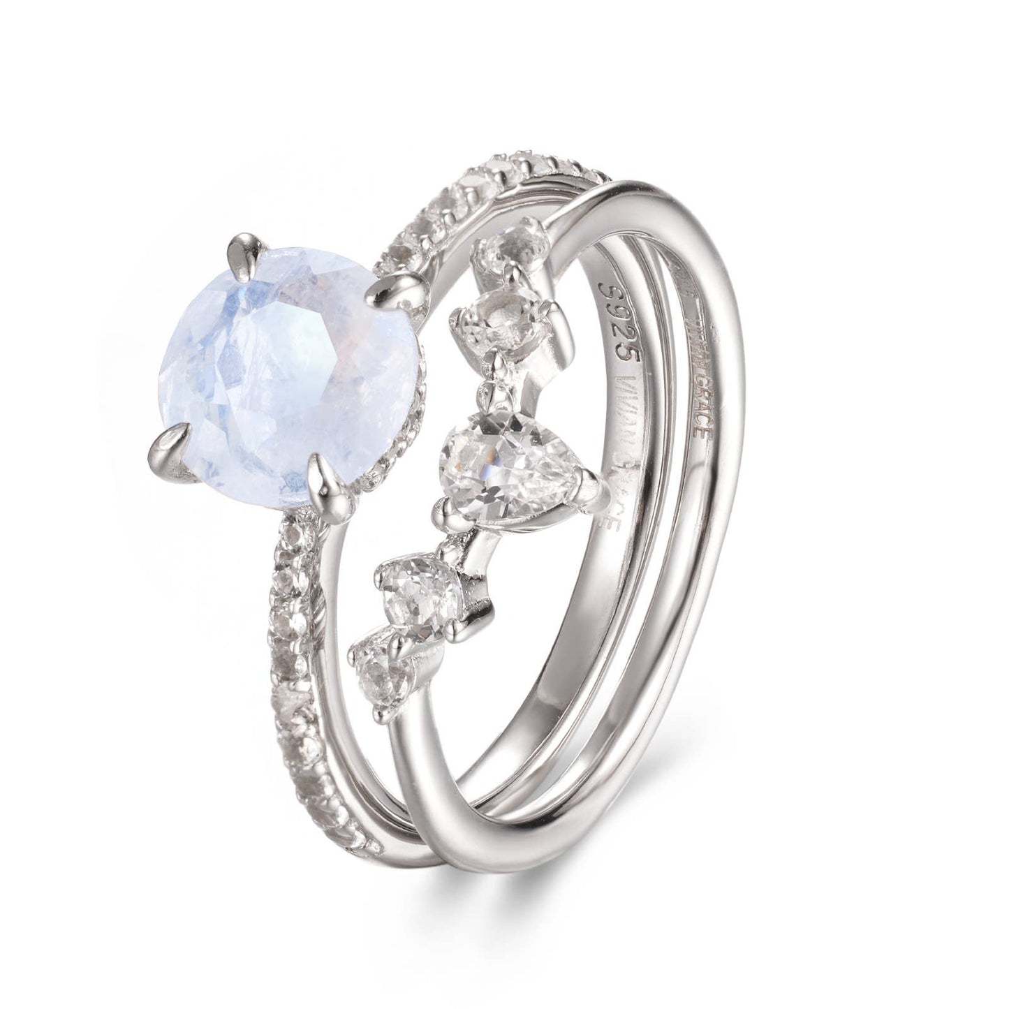 Ava Moonstone & Topaz Two Ring Set