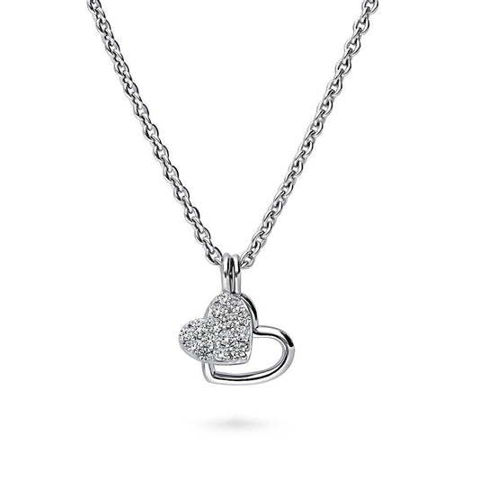 BERRICLE Sterling Silver Open Heart Cubic Zirconia Necklace