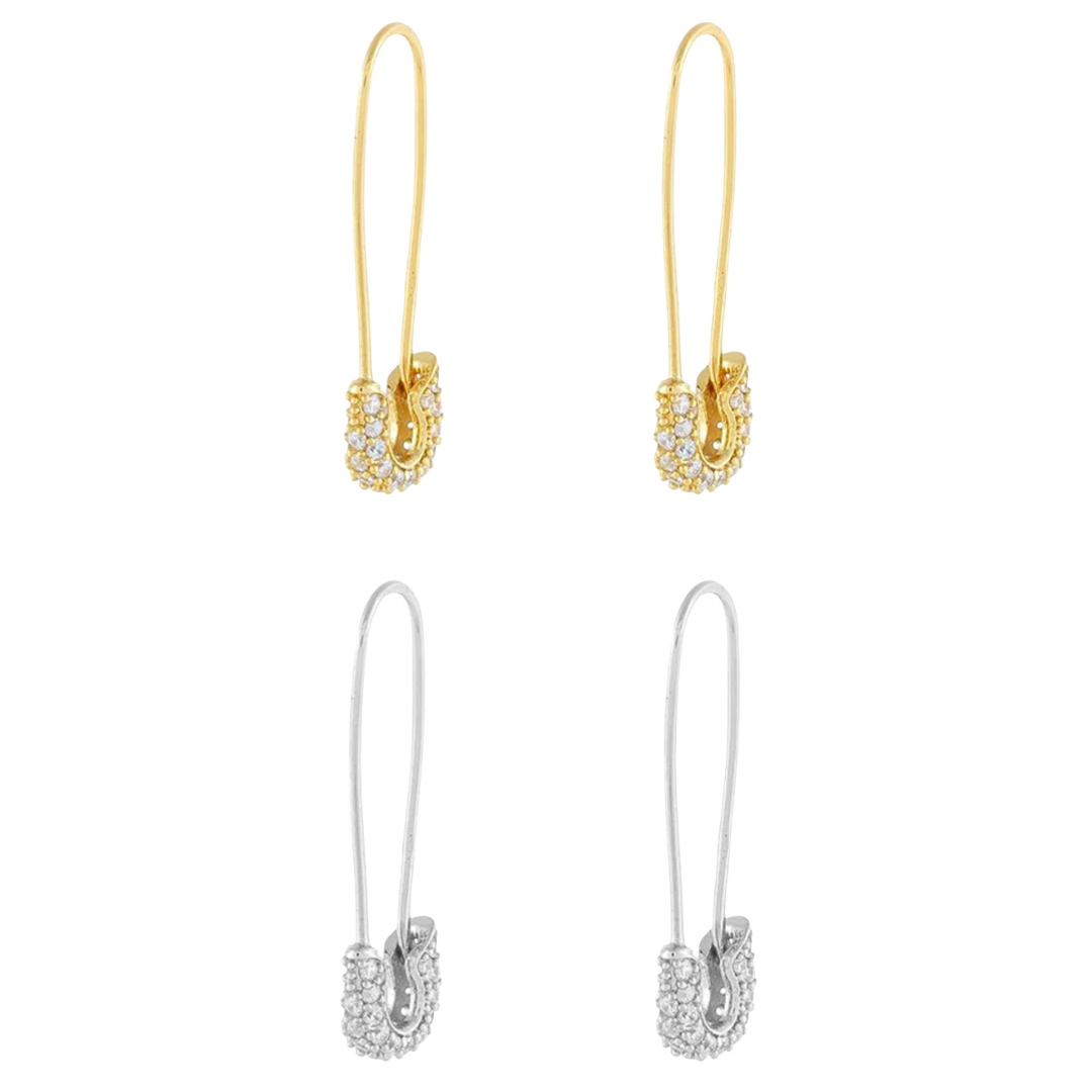 CZ Pave Diamond Safety Pin Earrings