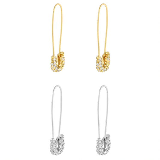 CZ Pave Diamond Safety Pin Earrings