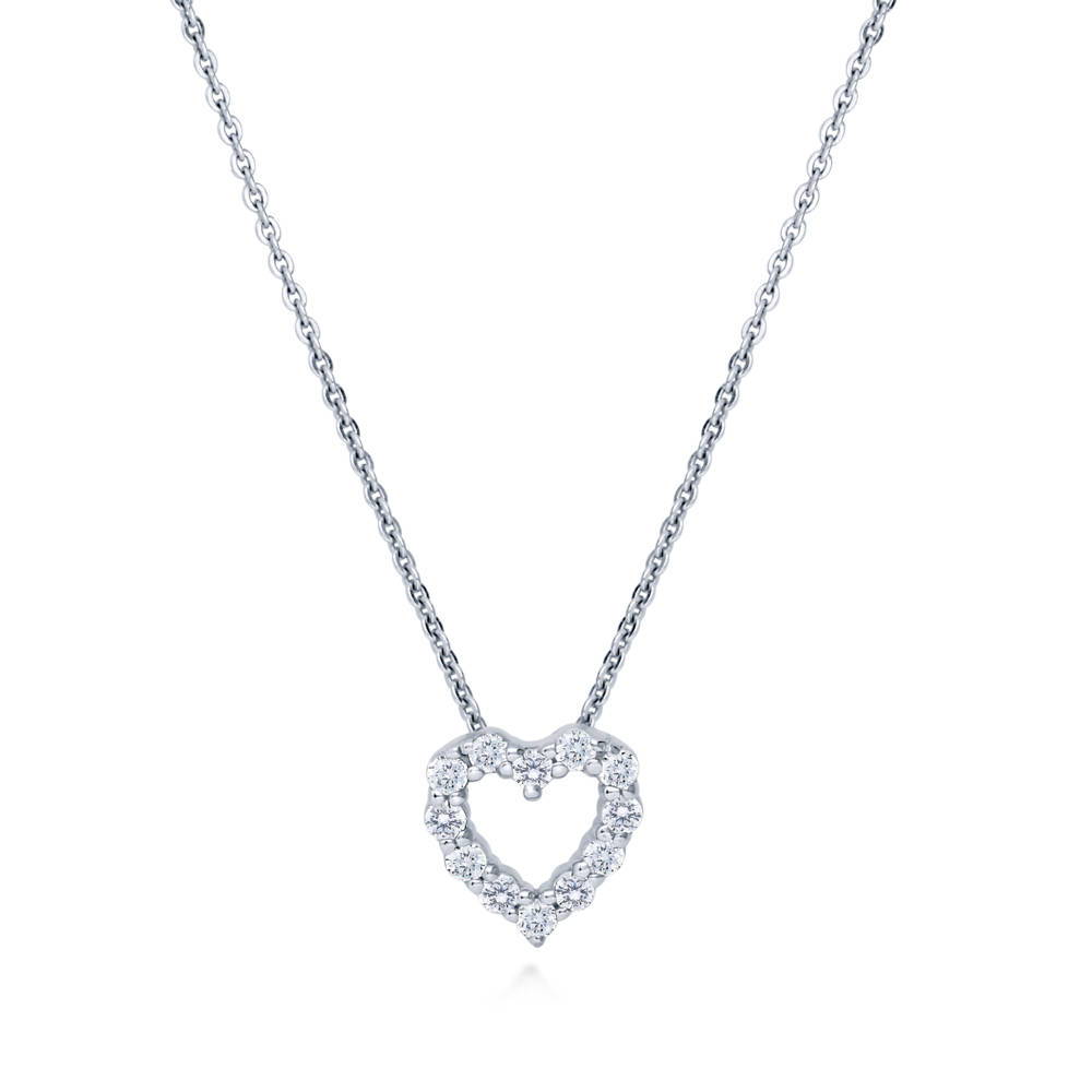 BERRICLE Sterling Silver Open Heart Cubic Zirconia Necklace