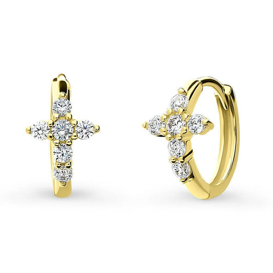 BERRICLE Silver Cross CZ Small Fashion Huggie Earrings 0.5"