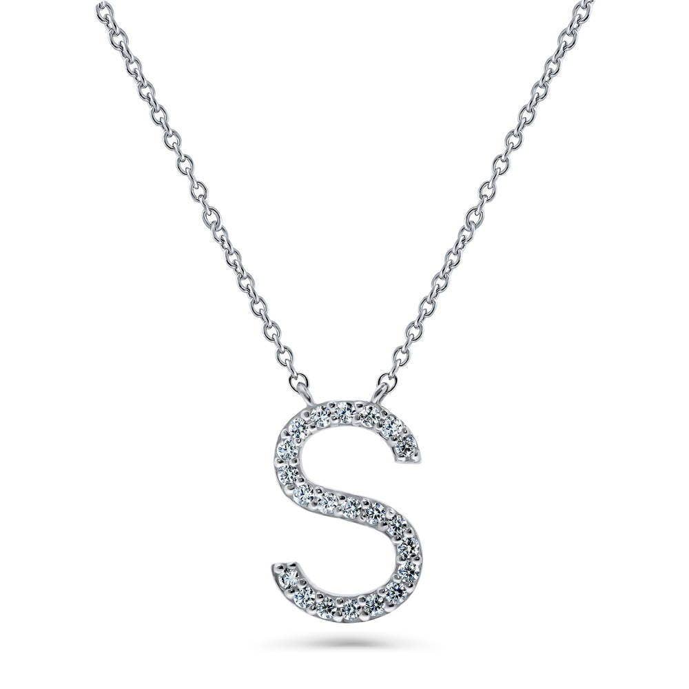 BERRICLE Sterling Silver Initial Letter CZ Pendant Necklace