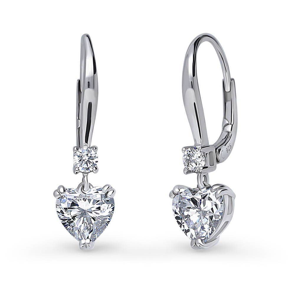 BERRICLE Silver Solitaire 2.2ct Heart CZ Leverback Earrings