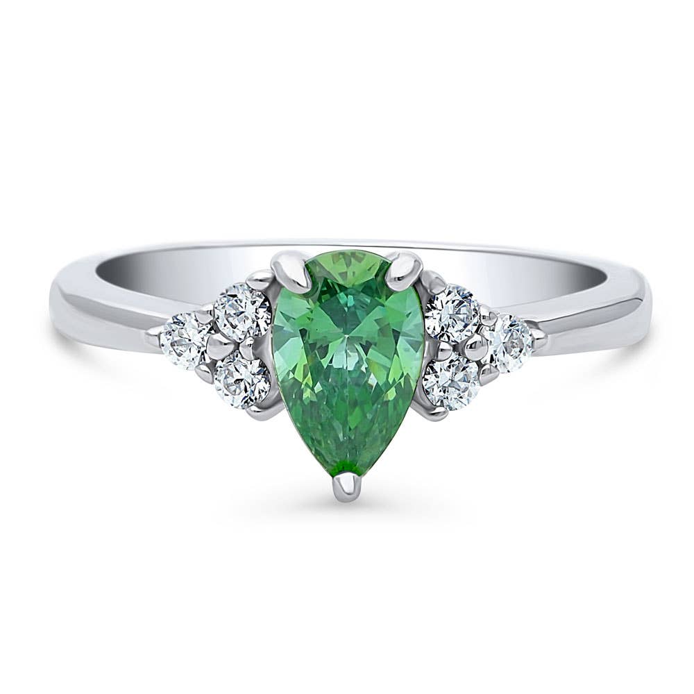 BERRICLE Silver Solitaire Green Pear CZ Promise Ring 0.8ct