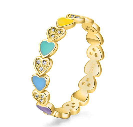 Sterling Silver Multi Color Enamel Eternity Heart Band Ring